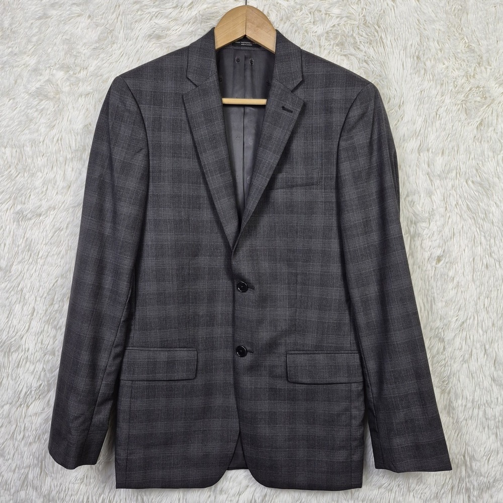 John Varvatos USA Mens Grey Glen Plaid 100% Wool Blazer Sport Coat 36R